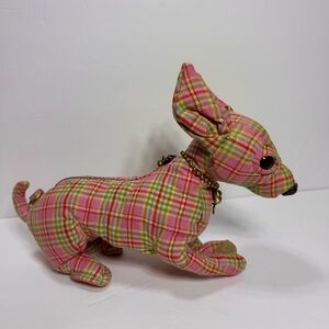 Fuzzy Nation Pink Plaid Chihuahua Purse Y2k Zipper Pocket Collar * No Strap
